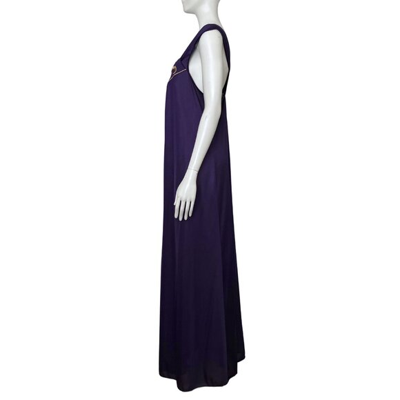 Vintage 70s Vanity Fair Purple Embroidered Slip Long Nightgown M/L Romantic Glam - Picture 4 of 14